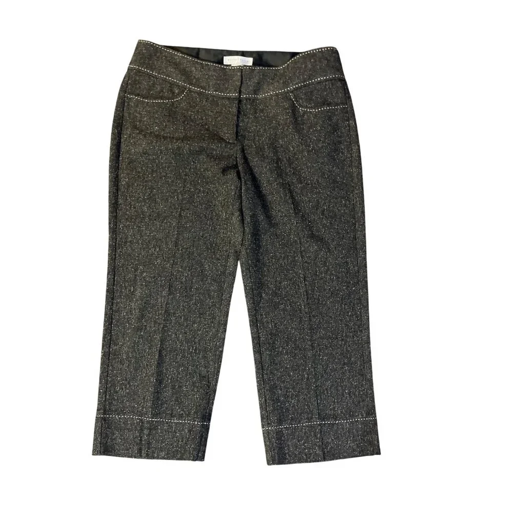 White House Black Market Womens 8 Used Black Gray Tweed Capri Pants - Picture 3 of 14